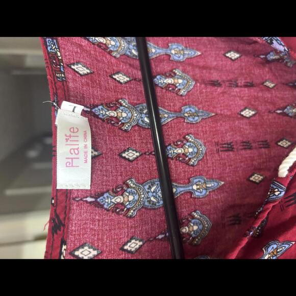 Halife Boho Chic Tunic Dress - Vibrant Red & Colorful Print - Picture 2 of 3